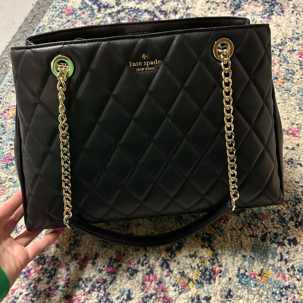Kate Spade Carey  Black Quilted Chain Tote Bag